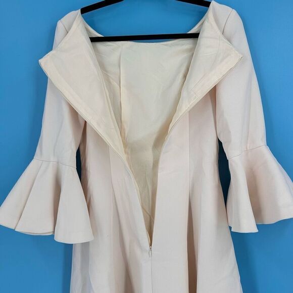 Metisu‎ Women's Bell Sleeve Boat Neck Lined Satin Sheath Dress Cream Size Medium - Picture 6 of 11